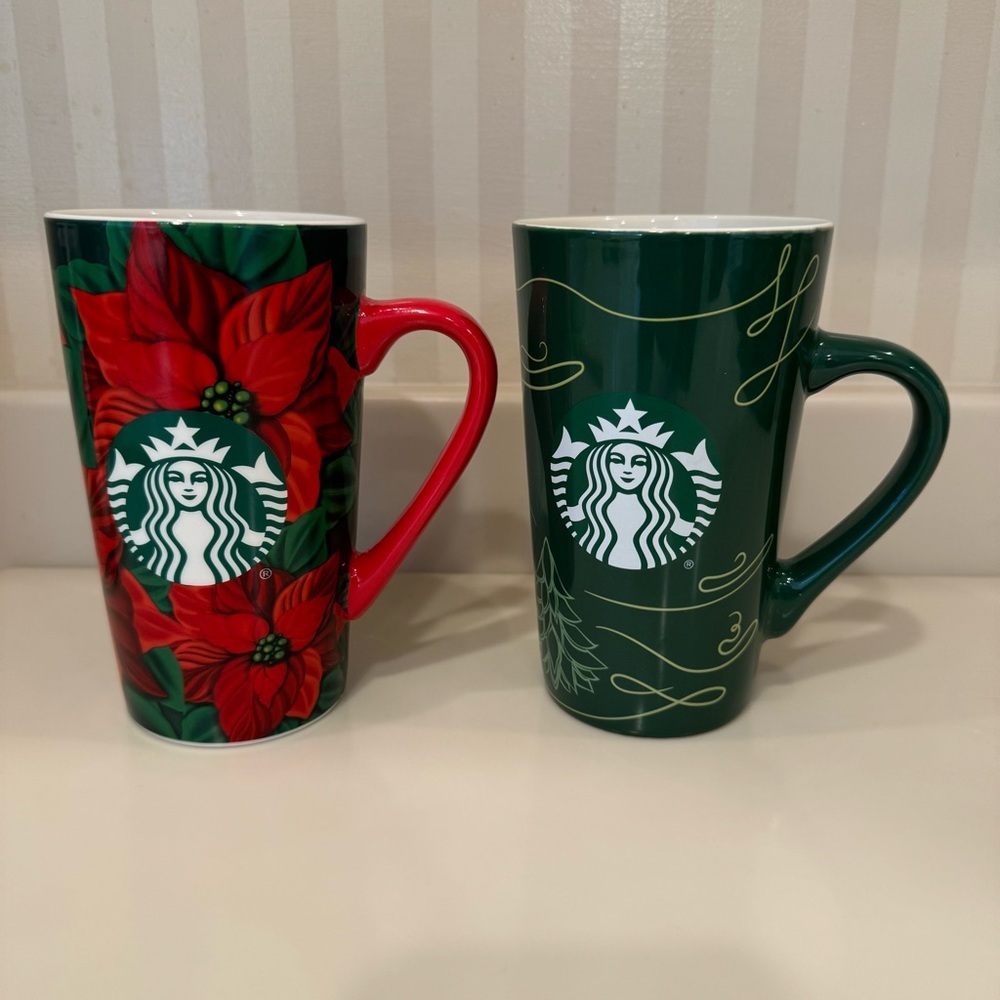Two Starbucks 2020 Christmas 16 Oz. Ceramic Mugs
